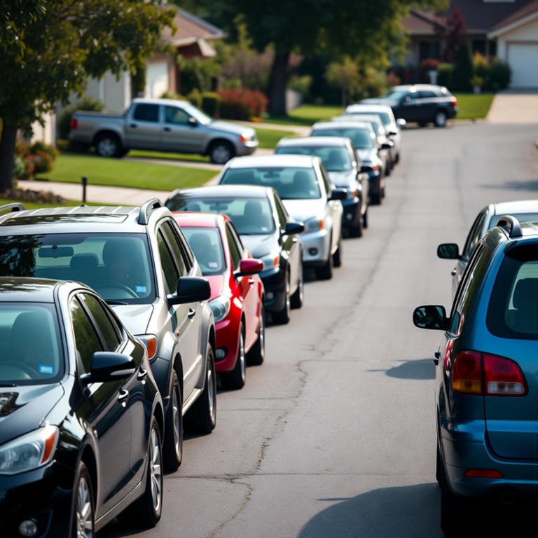Car insurance vehicles lined on street